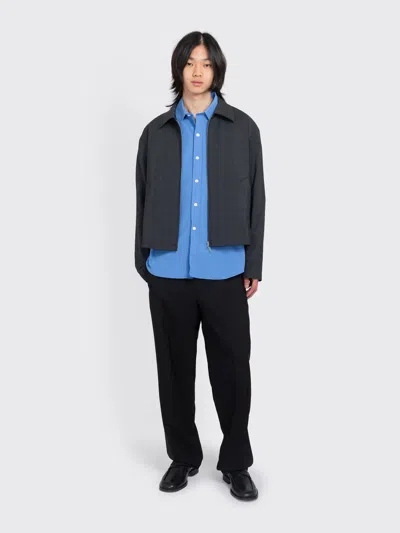 Mfpen Structured Brown Jacket With Front Zipper In Black