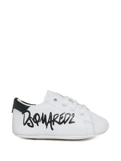 Dsquared2 Logo-graphic Leather Sneakers In White