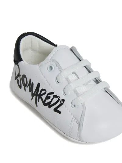 Dsquared2 Logo-graphic Leather Sneakers In White