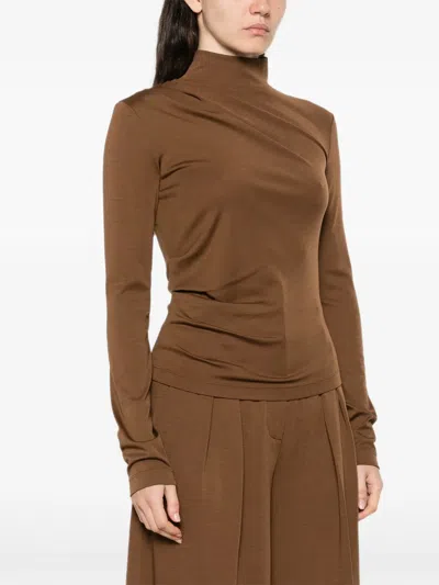 Max Mara Orme Draped Turtleneck Top In Brown