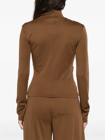 Max Mara Orme Draped Turtleneck Top In Brown