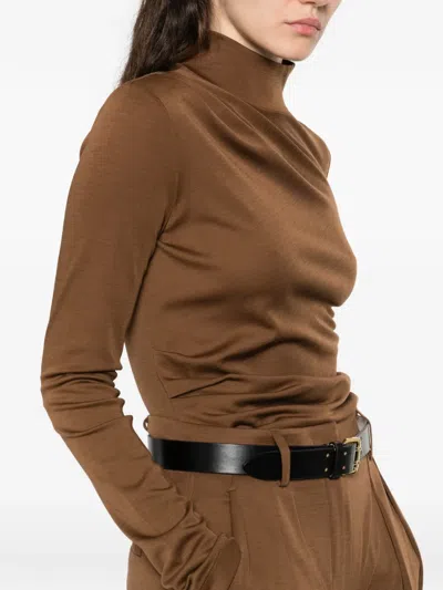 Max Mara Orme Draped Turtleneck Top In Brown