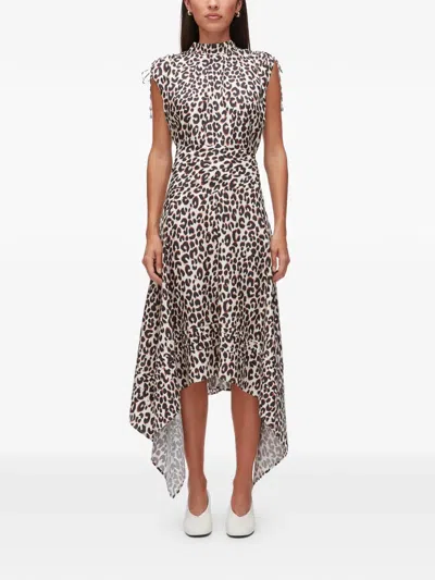 3.1 Phillip Lim Leopard Slvls Ruched Dress W Handkerchief Skirt In Multi