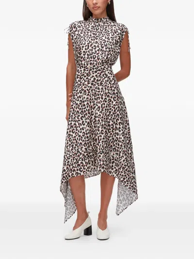 3.1 Phillip Lim Leopard Slvls Ruched Dress W Handkerchief Skirt In Multi