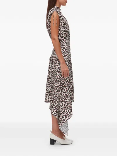 3.1 Phillip Lim Leopard Slvls Ruched Dress W Handkerchief Skirt In Multi