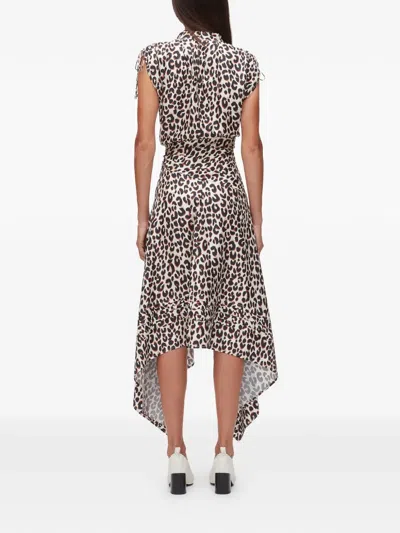 3.1 Phillip Lim Leopard Slvls Ruched Dress W Handkerchief Skirt In Multi