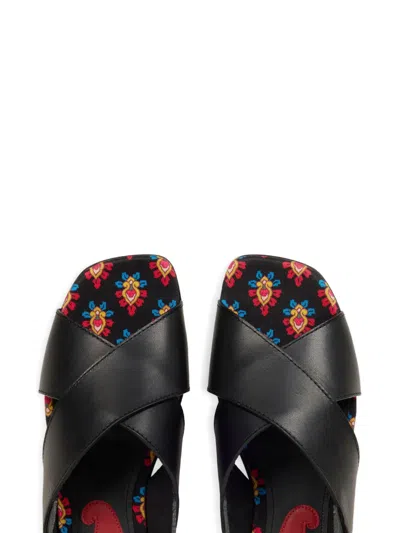 Etro Low Leather Sandals With Crossover Detail In Black
