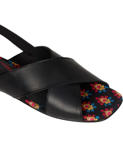 Etro Low Leather Sandals With Crossover Detail In Black