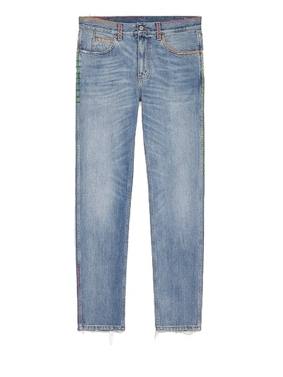 Shop Gucci Embroidered Denim Slim Pant