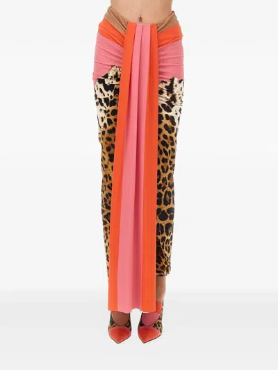 Roberto Cavalli Leopard-print Asymmetric Maxi Skirt In Multi
