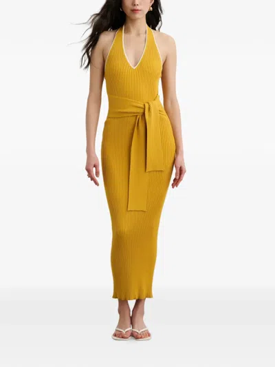 Toccin Allegra V-neck Tie-front Halter Midi Dress In Orange
