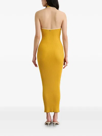 Toccin Allegra V-neck Tie-front Halter Midi Dress In Orange