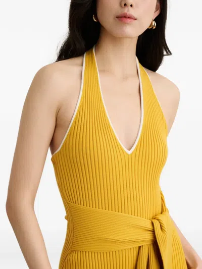 Toccin Allegra V-neck Tie-front Halter Midi Dress In Orange