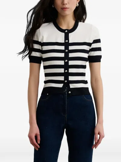Toccin Oakley Striped Button-down Short-sleeve Cardigan In White