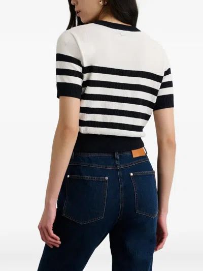 Toccin Oakley Striped Button-down Short-sleeve Cardigan In White