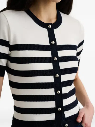 Toccin Oakley Striped Button-down Short-sleeve Cardigan In White