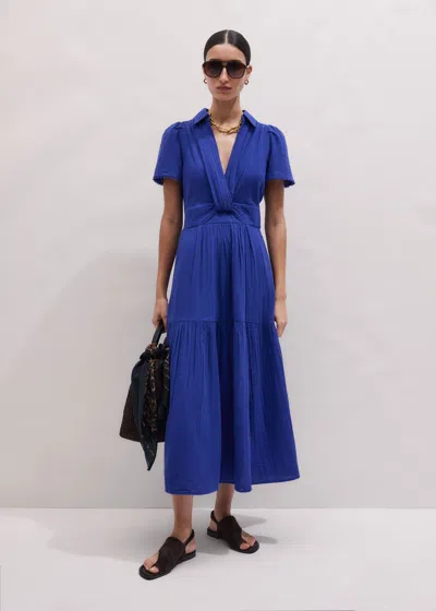 Me+em Fit & Flare Twist Detail Cheesecloth Maxi Dress Deep Blue
