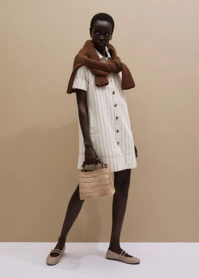 Me+em A-line Mini Dress Ecru Black In Multi