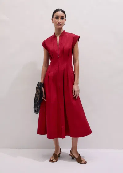 Me+em Sporty Knit Trim Detail Midi Dress Deep Carmine Red