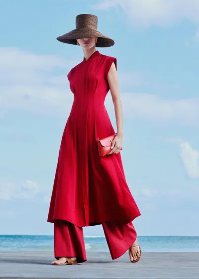 Me+em Sporty Knit Trim Detail Midi Dress Deep Carmine Red