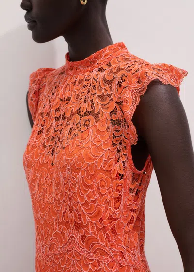 Me+em Two Tone Lace Fit & Flare Full Length Dress + Slip Tangerine Orange