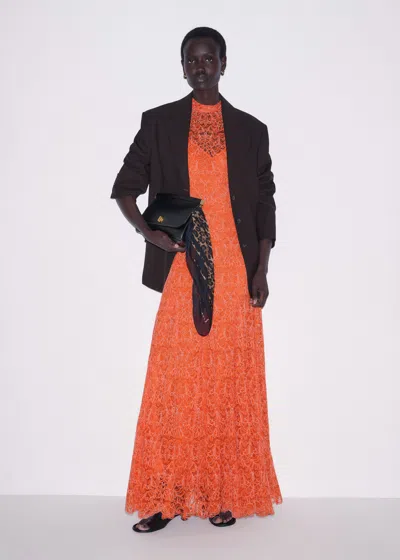 Me+em Two Tone Lace Fit & Flare Full Length Dress + Slip Tangerine Orange