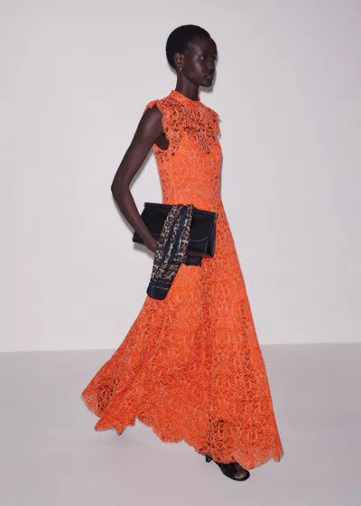 Me+em Two Tone Lace Fit & Flare Full Length Dress + Slip Tangerine Orange