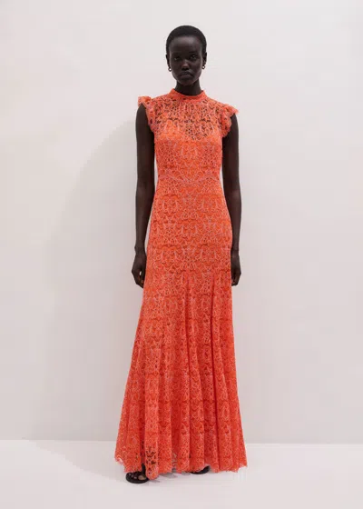 Me+em Two Tone Lace Fit & Flare Full Length Dress + Slip Tangerine Orange
