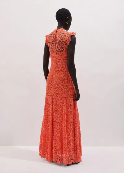 Me+em Two Tone Lace Fit & Flare Full Length Dress + Slip Tangerine Orange