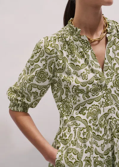 Me+em Entangled Lace Print Tiered Short Dress Green Multi