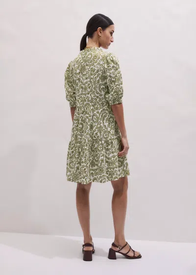 Me+em Entangled Lace Print Tiered Short Dress Green Multi