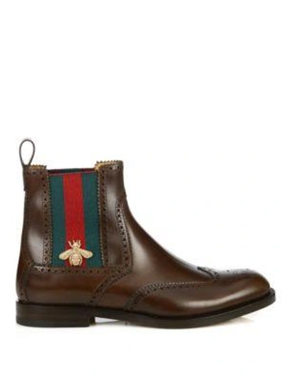 Shop Gucci Strand Web Chelsea Boots In Brown
