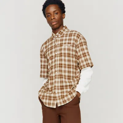House Of Sunny Double Layered Button Down Shirt In Brown