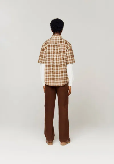 House Of Sunny Double Layered Button Down Shirt In Brown