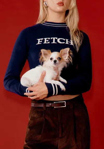 House Of Sunny Fetch Crew Neck Cropped Sweater In Blue