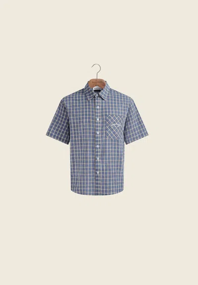 House Of Sunny Grandad Check Button Down Shirt In Blue