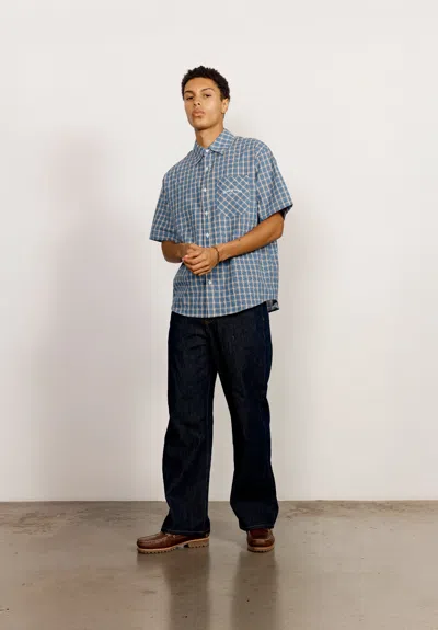 House Of Sunny Grandad Check Button Down Shirt In Blue