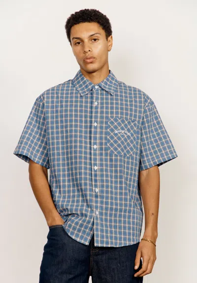 House Of Sunny Grandad Check Button Down Shirt In Blue