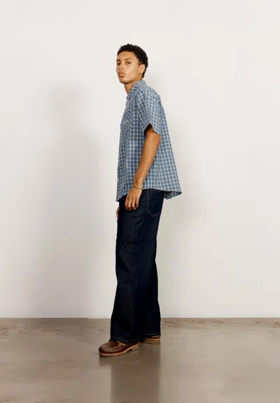 House Of Sunny Grandad Check Button Down Shirt In Blue