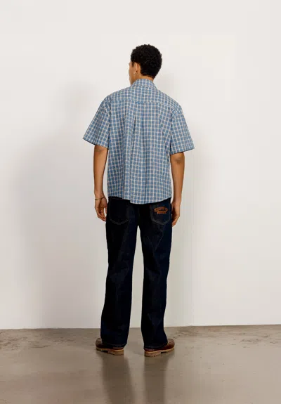 House Of Sunny Grandad Check Button Down Shirt In Blue