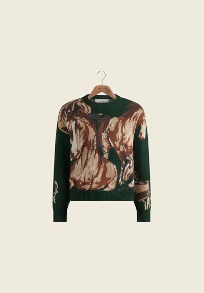 House Of Sunny Classic Wild Horses Sweater In Green