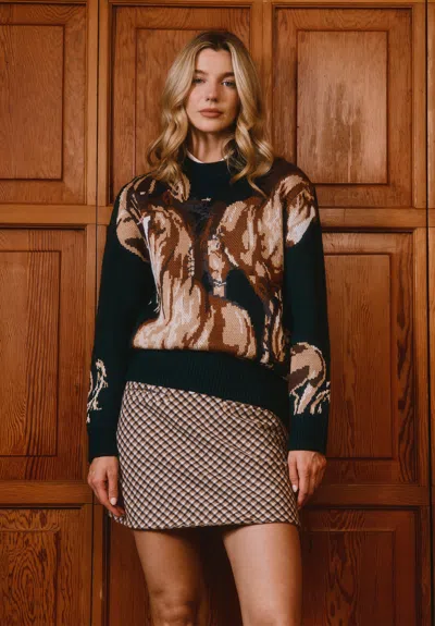 House Of Sunny Classic Wild Horses Sweater In Green