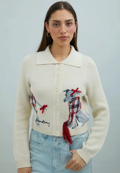 House Of Sunny Womens Off White Whippet Tripper Cotton-blend Cardigan In Brown