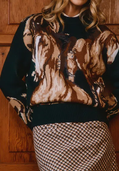 House Of Sunny Classic Wild Horses Sweater In Green