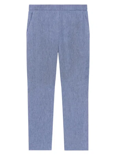Theory Treeca Linen Blend Pull-on Crop Pants In Blue