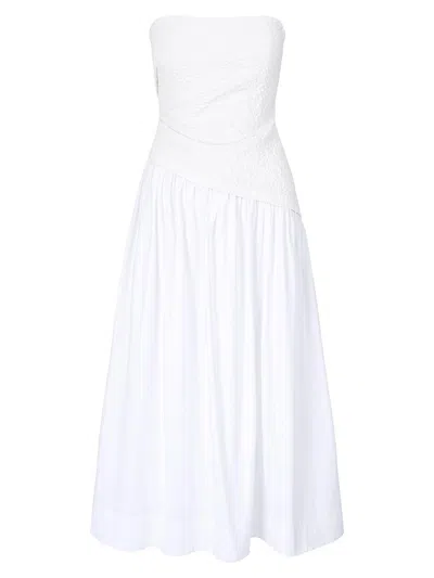 Staud Nia Strapless Seersucker Maxi Dress In White