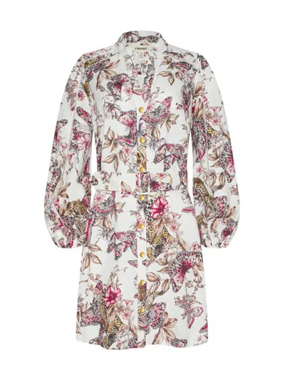 L'agence Butterfly Jungle Shirt Dress White Multi Butterfly