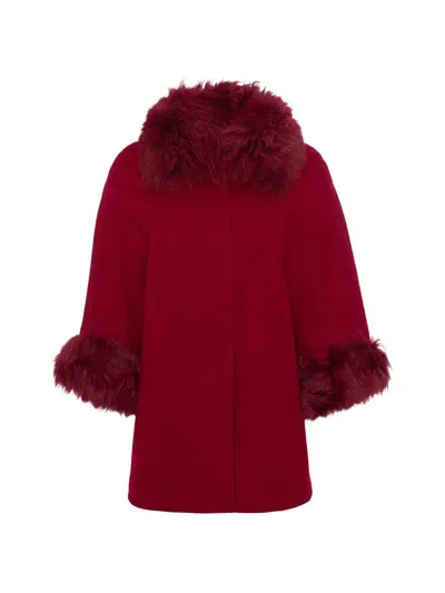 Gorski Select Wool Cape With Select Lamb Collar And Cuffs In Burgundy