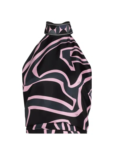Pucci Printed Silk-twill Halterneck Top In Multi