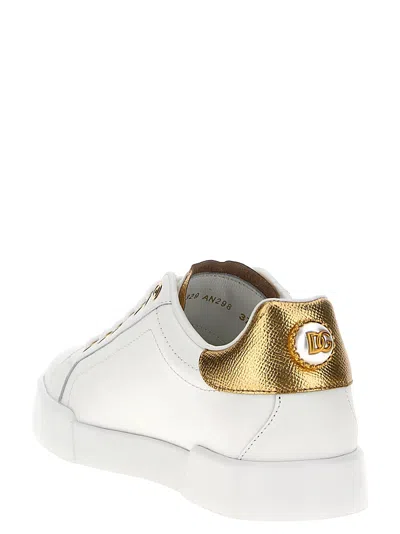 Dolce & Gabbana Sneakers Portofino In Pelle Bianca E Oro Dolce E Gabbana In Gold